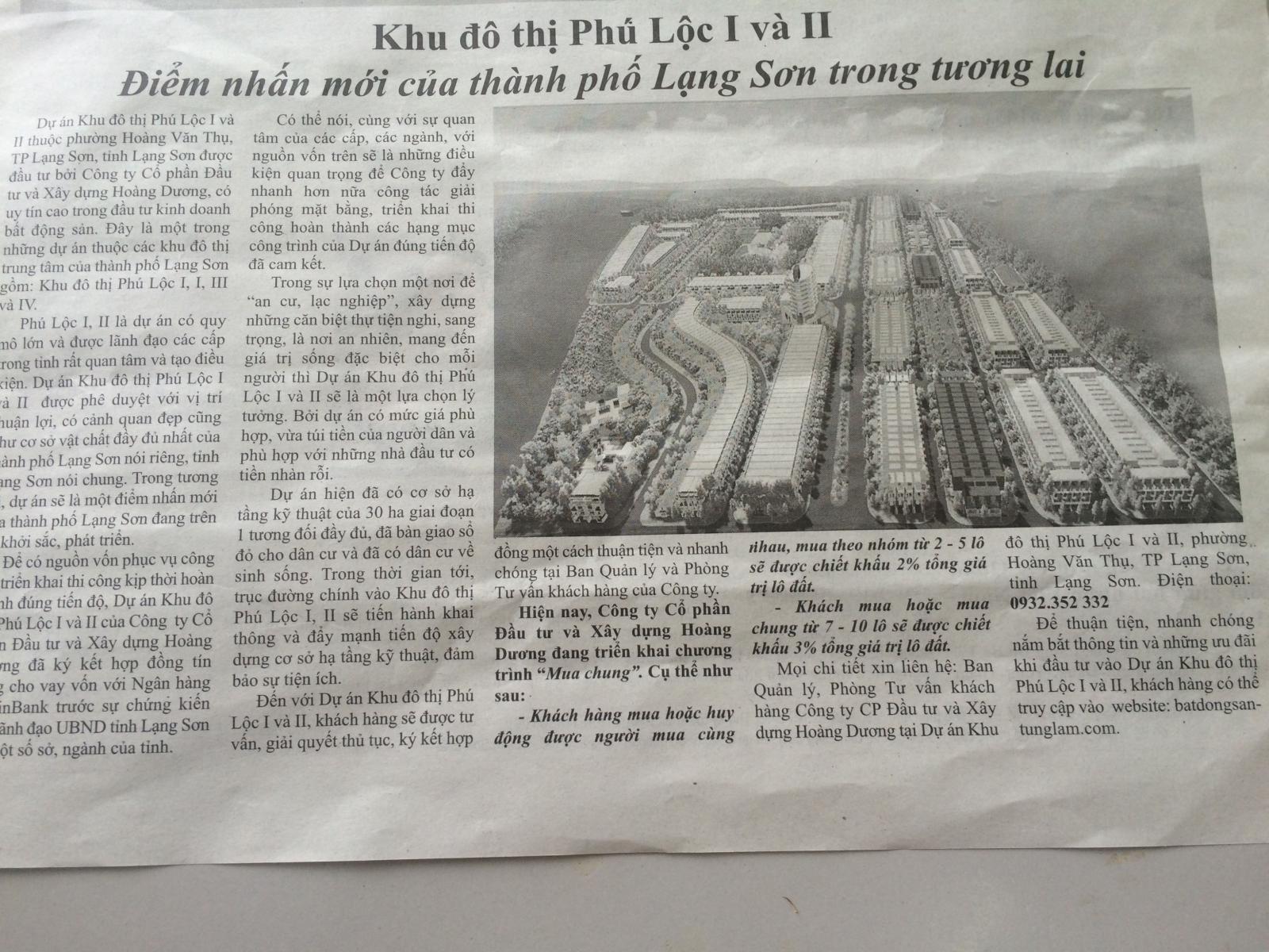 Khu đô thị Phú Lộc 1 và 2 lên báo Lạng Sơn